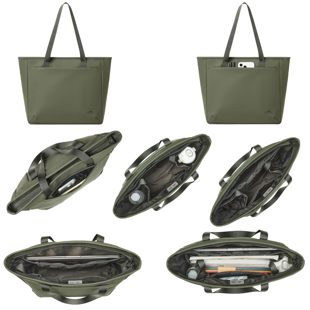 RIVACASE Eden 7821 Olive Green ECO Tote Bag made from recycled RPET PU leather