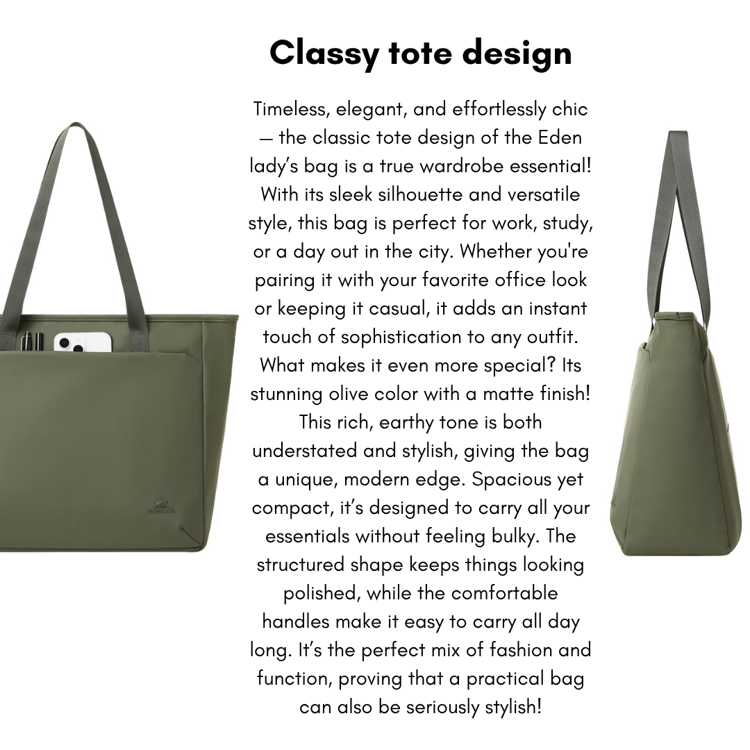 Eco-friendly RIVACASE Eden 7821 14L tote bag with padded laptop compartment
