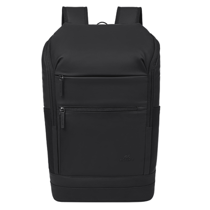 Front view of Rivacase Eden 7856 Olive Green ECO Urban Backpack with dual zippered pockets and sleek waterproof finish