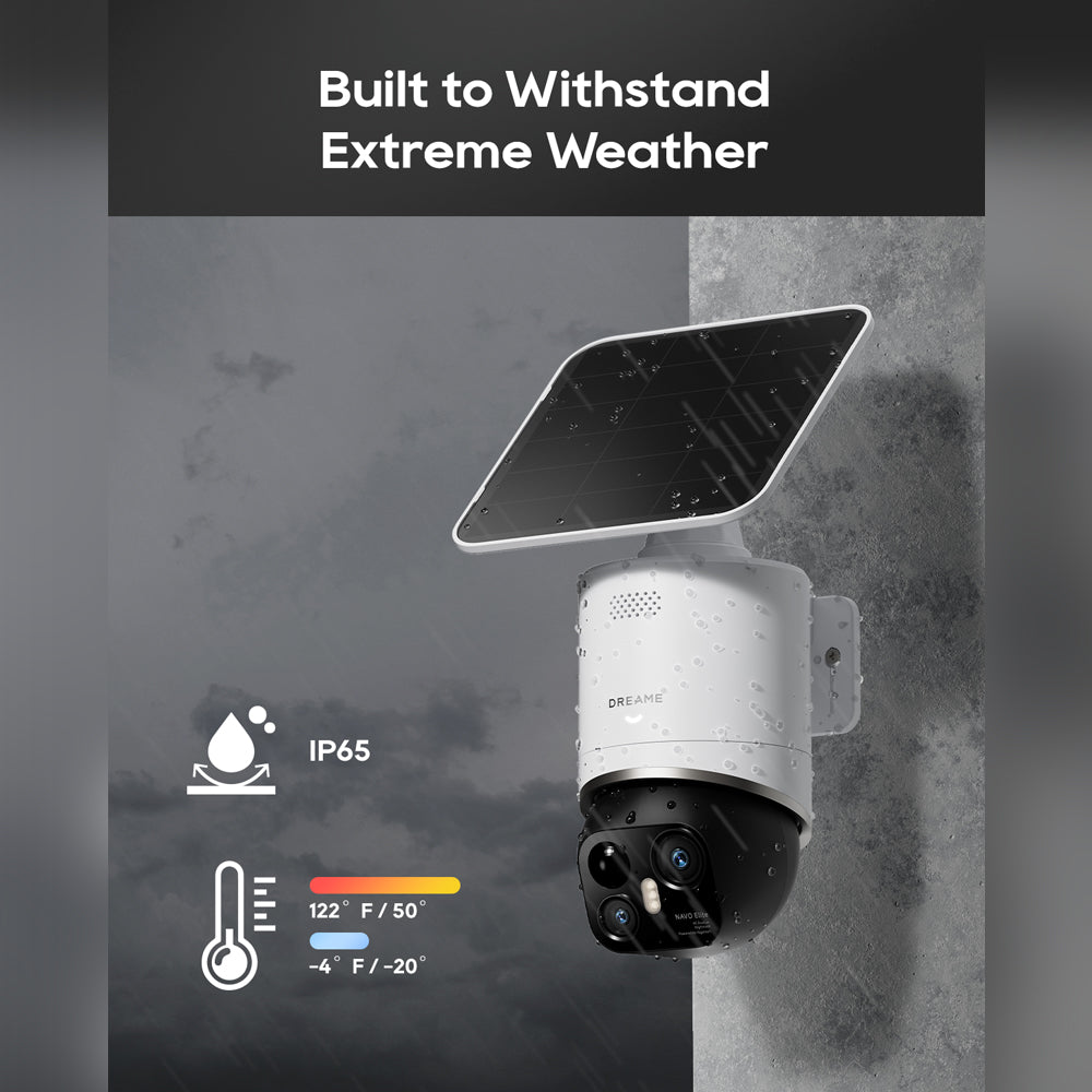 Dreame NAVO Elite 1 OutCam 4K Dual Lens Outdoor Security Camera IPX7 Waterproof Solar Powered AI Human Tracking WiFi Camera Night Vision