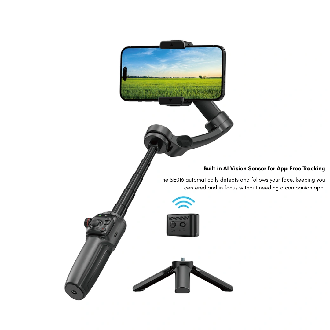 WiWU Wi-SE016 AI Smart Tripod Selfie Stick with built-in AI tracking and detachable remote for hands-free live streaming