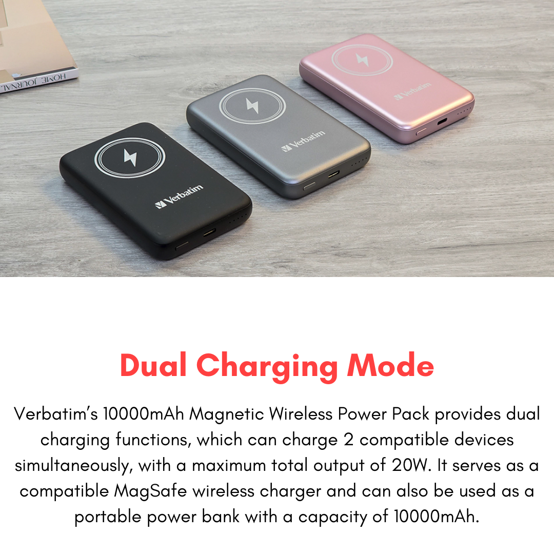 Verbatim MCP-10- 10000mAh Magnetic Wireless Mobile Rechargeable Battery