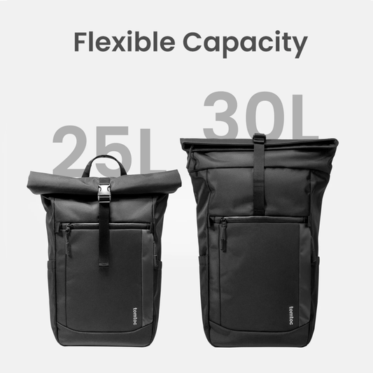 TOMTOC Navigator T61 Rolltop Backpack L Waterproof 25L 30L Expandable Travel Laptop Bag 17.3 Inch Big Capacity Men Women