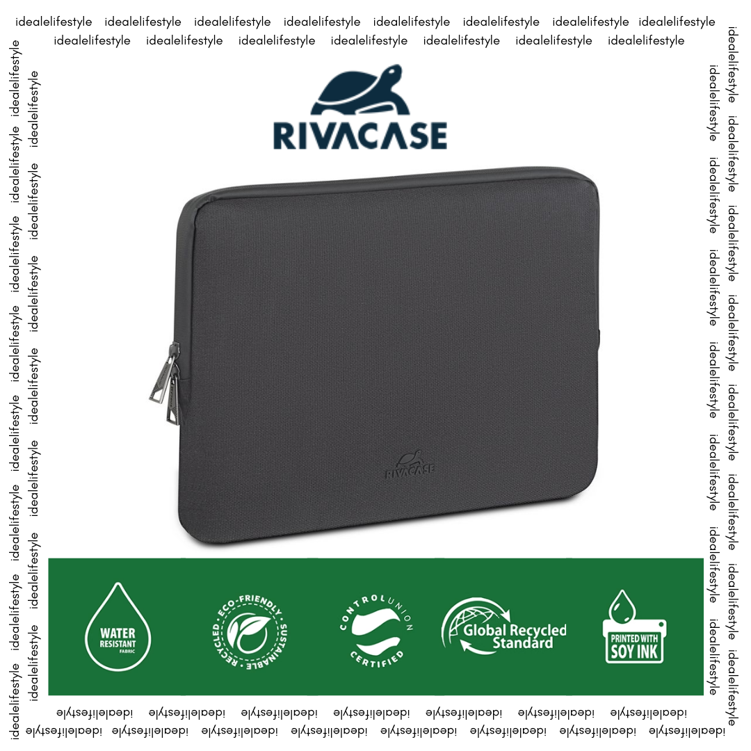 Front view of Rivacase Clark 8115 ECO laptop sleeve in black for MacBook Air 15 inch