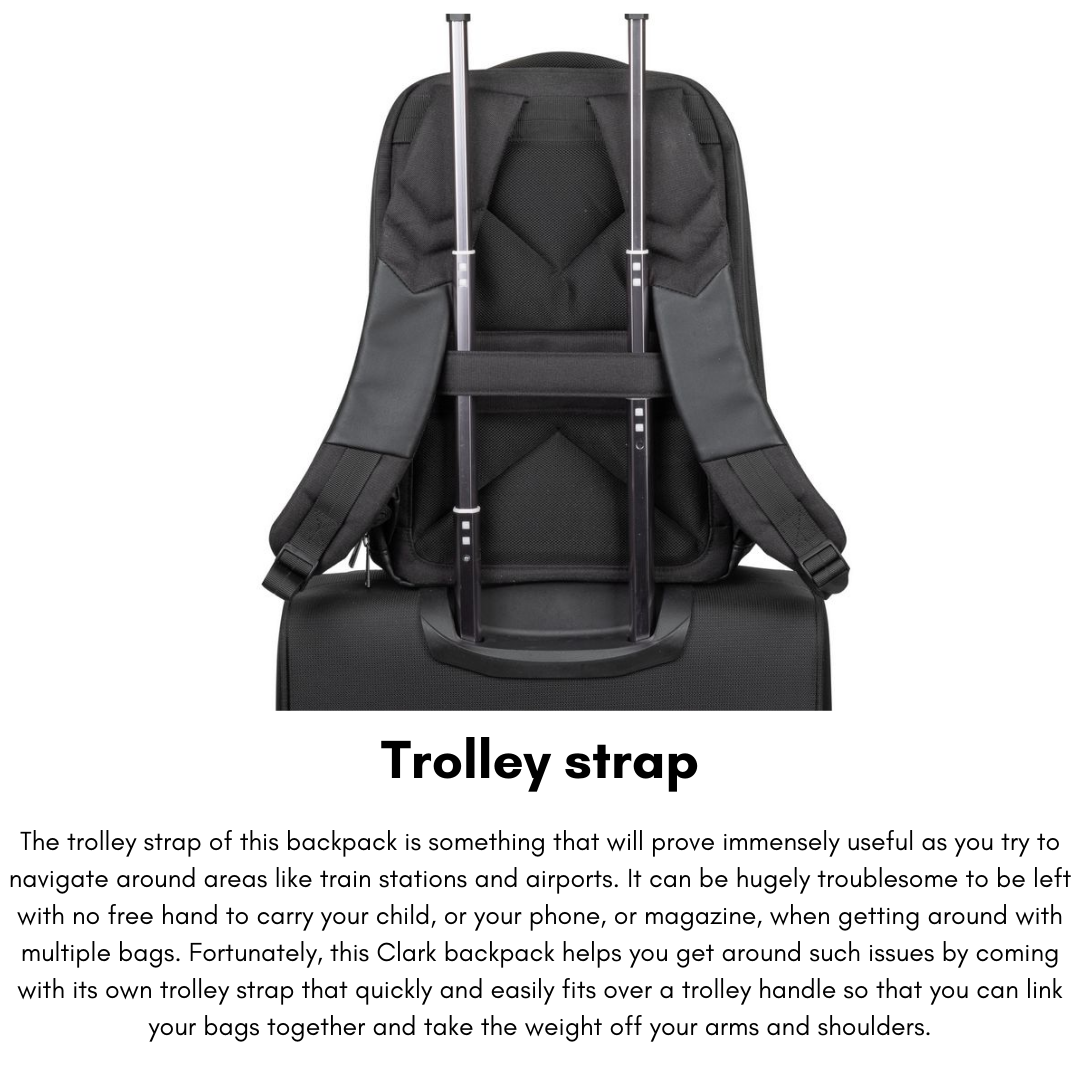Rear luggage strap attached to rolling suitcase for travel