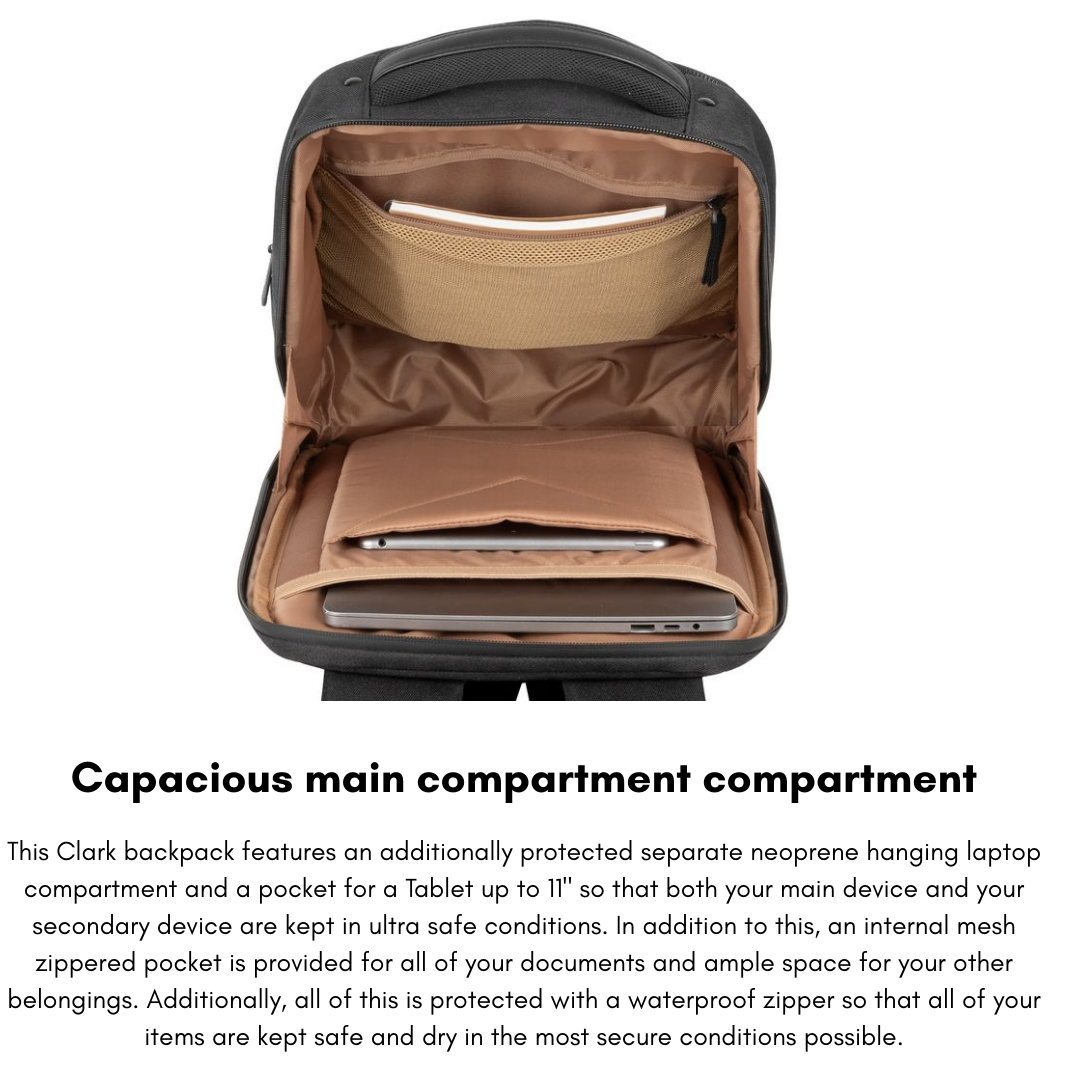 Interior of the backpack showing padded laptop and tablet compartments