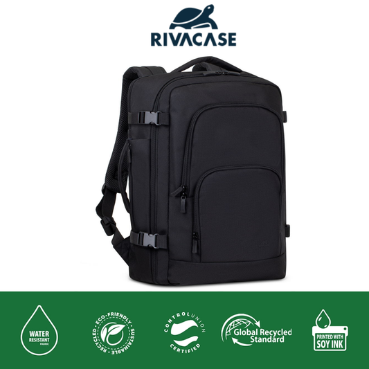 RIVACASE Tegel 8461 ECO Travel Laptop Backpack 17.3 inch in black – front view