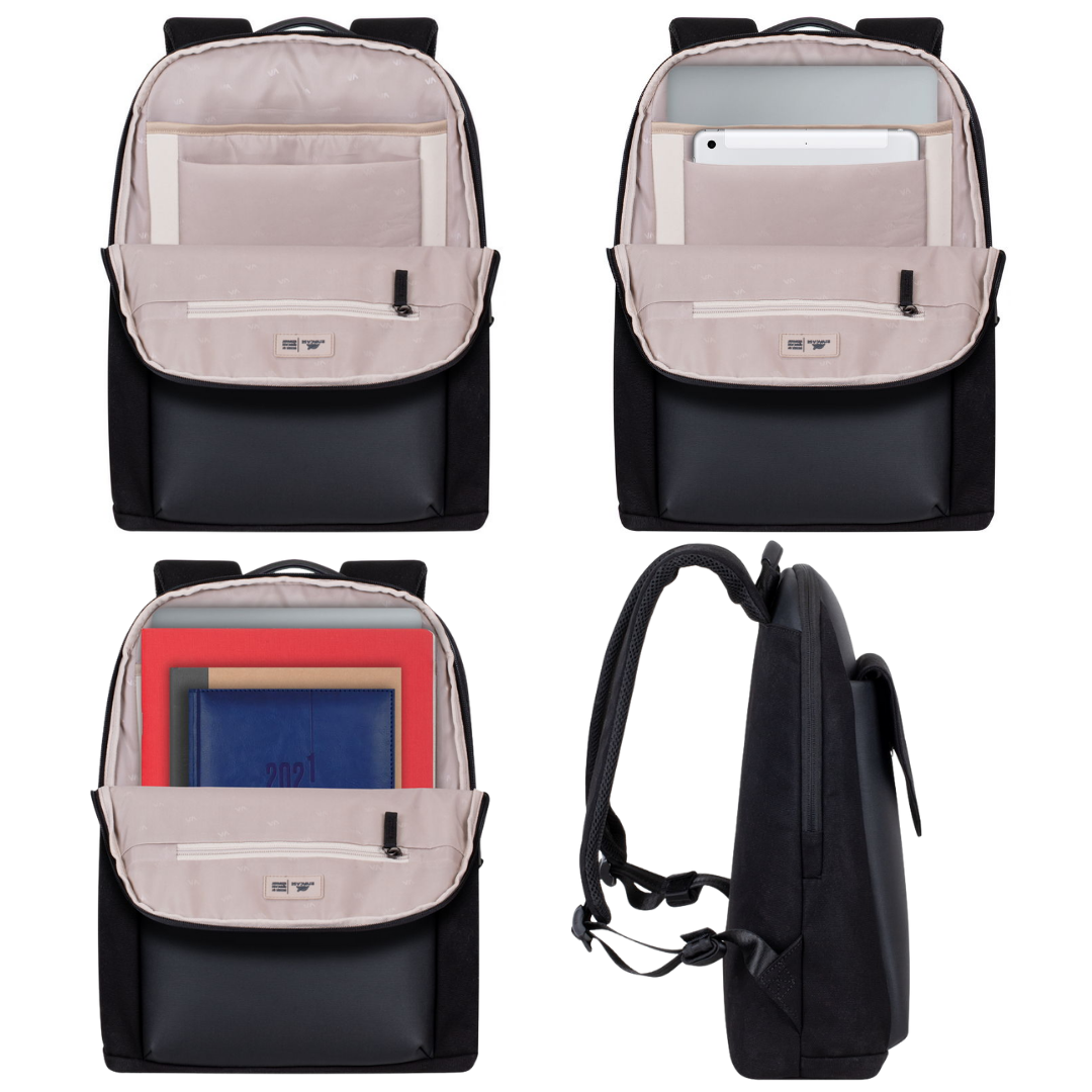 Interior view showcasing 14" laptop compartment and padded tablet pocket


