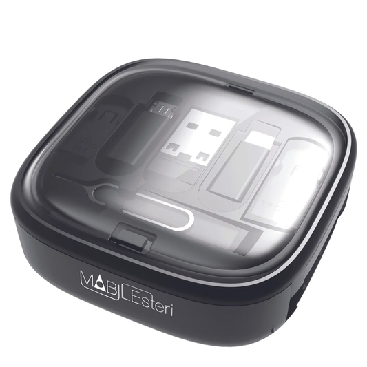 Travelmall Switzerland 8-in-1 Multi-Tool Travel Essential – compact USB-C kit with SIM storage, adapters, retractable cable, and ejector pin.