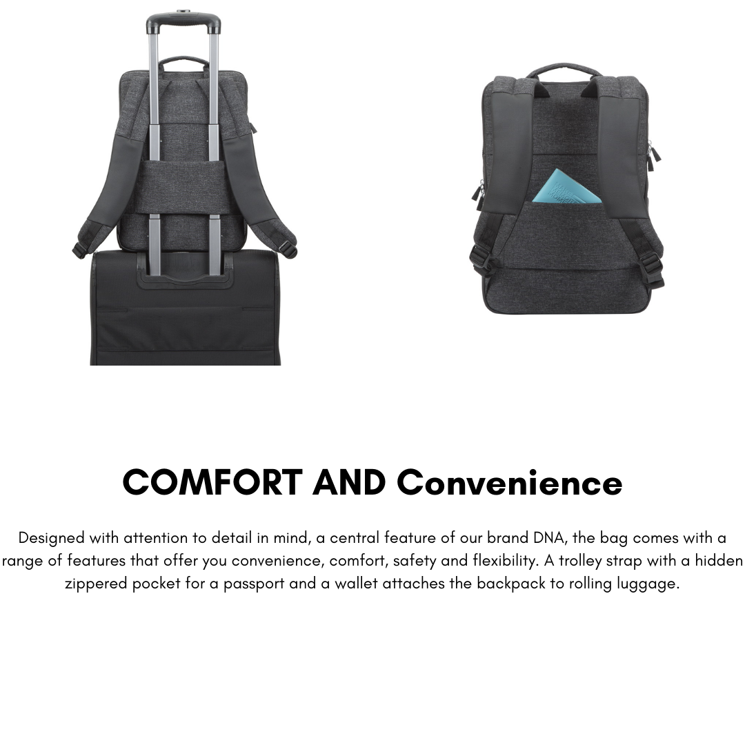 Ergonomic padded back panel and hidden anti-theft pocket – RIVACASE Lantau 8861