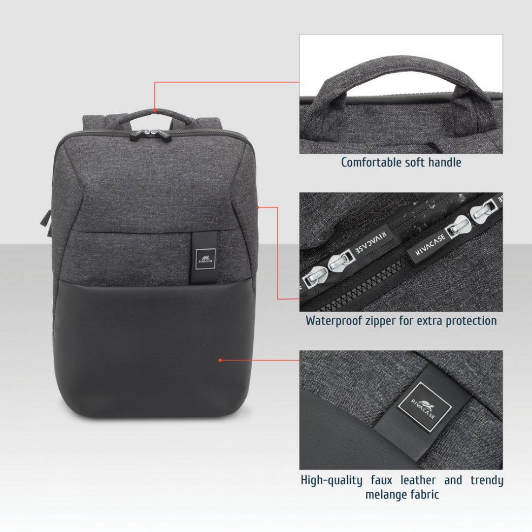 Slim and stylish RIVACASE 8861 RPET backpack side angle