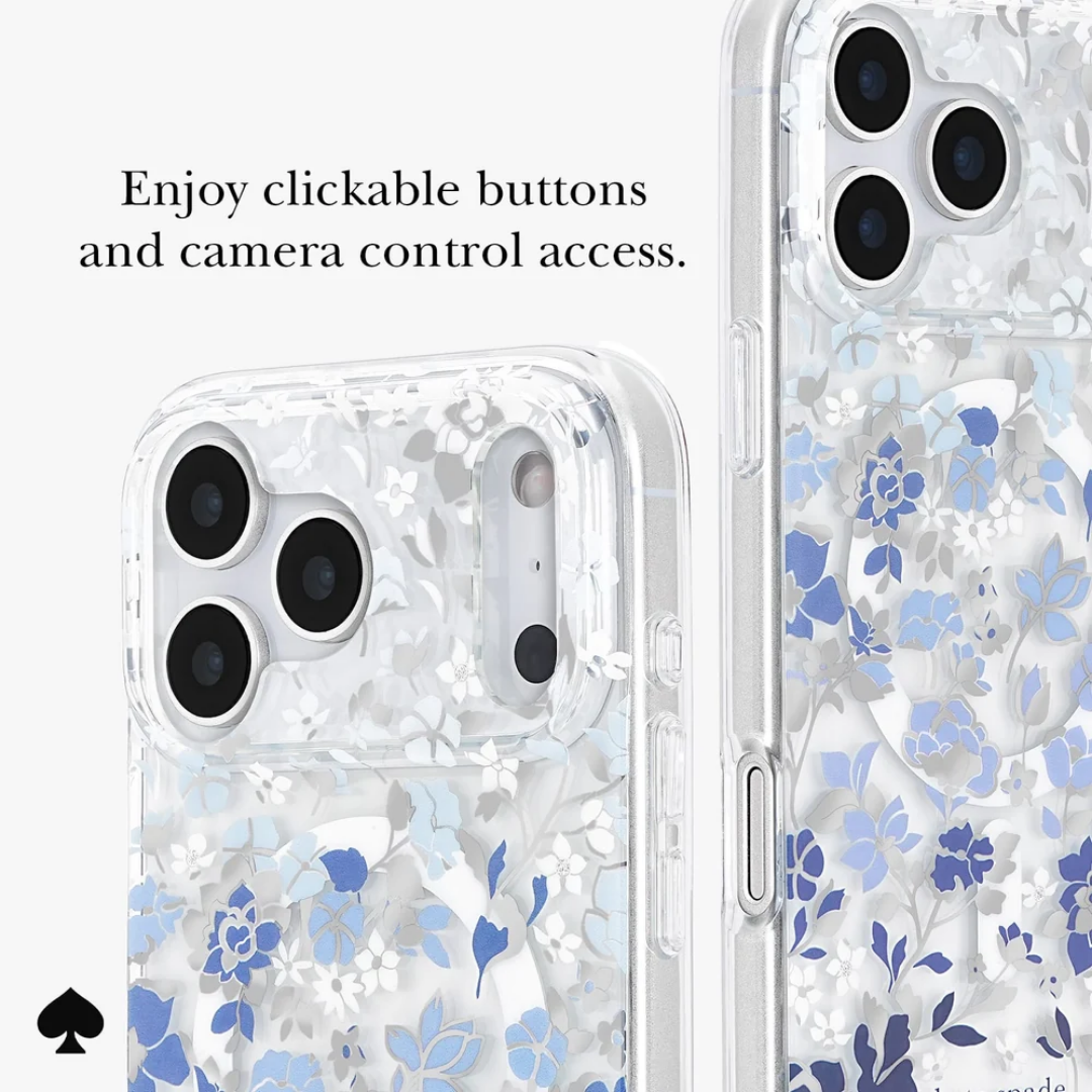 kate spade new york Flowerbed Blue MagSafe Case for iPhone 18 Pro Max 18 Pro Blue Floral Silver Glitter 12ft Drop
