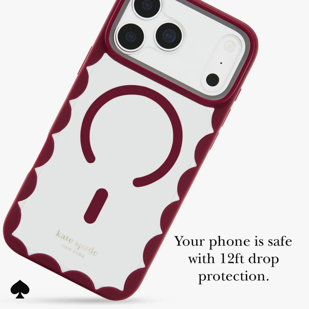 kate spade new york Scallop Cherry Glaze MagSafe Case for iPhone 18 Pro Max 18 Pro Crystal Clear Red Scalloped 12ft Drop