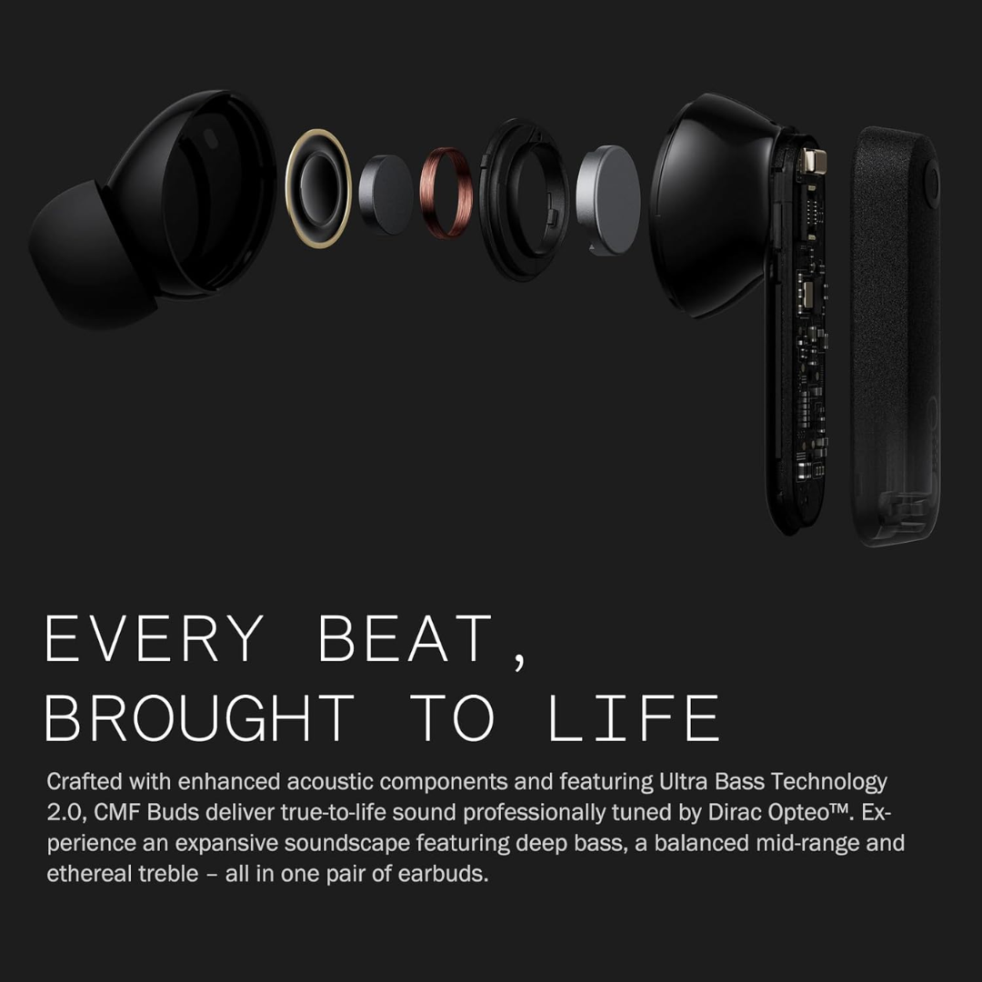 CMF BY NOTHING Buds Wireless Earbuds,42dB Active Noise Cancellation,35.5H Playtime IP54 Waterproof Earphones,Bluetooth 5.3 Dual-Device Connection in Ear Headphones