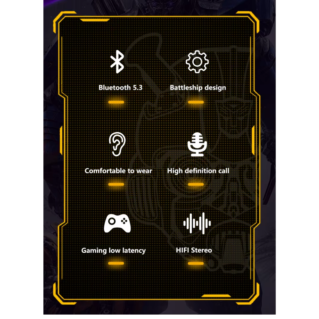 Transformers TF-T01 TWS Gaming Earphones Bluetooth 5.3 | Low Latency Dual Mode | 13mm HIFI Stereo Wireless Earbuds | Mecha Design Gaming Headset with Mic
