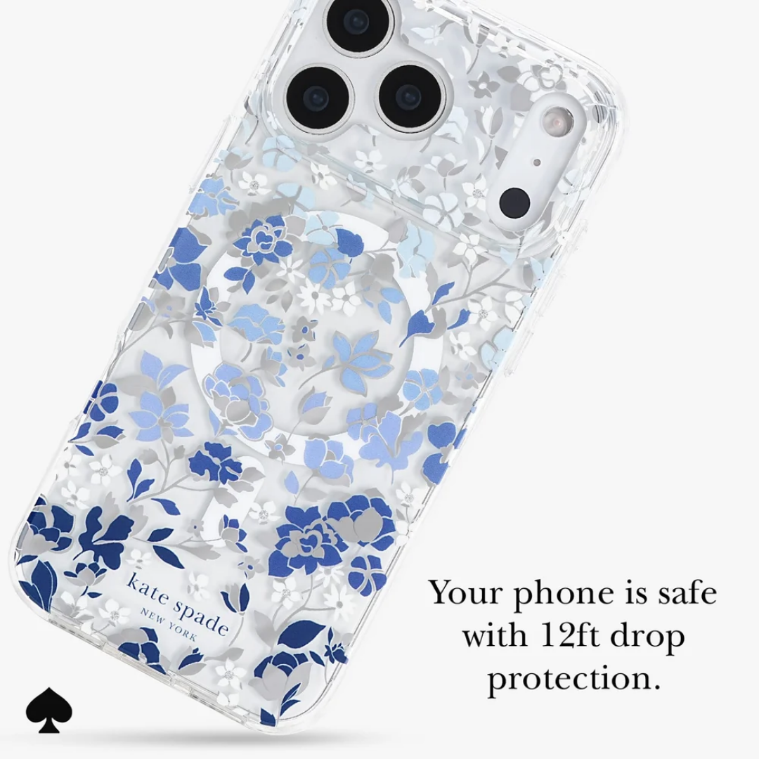 kate spade new york Flowerbed Blue MagSafe Case for iPhone 18 Pro Max 18 Pro Blue Floral Silver Glitter 12ft Drop