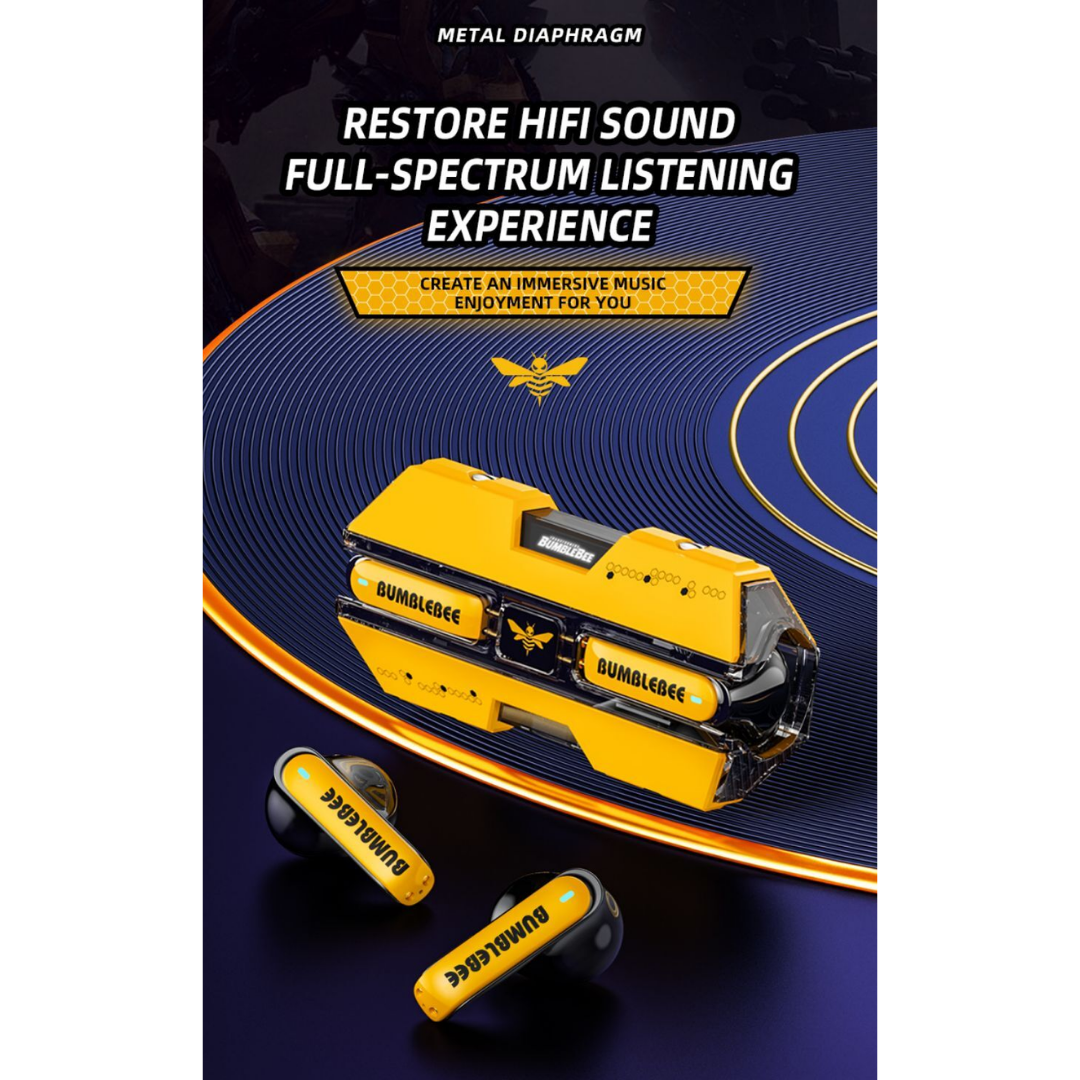 Transformers TF-T01 TWS Gaming Earphones Bluetooth 5.3 | Low Latency Dual Mode | 13mm HIFI Stereo Wireless Earbuds | Mecha Design Gaming Headset with Mic