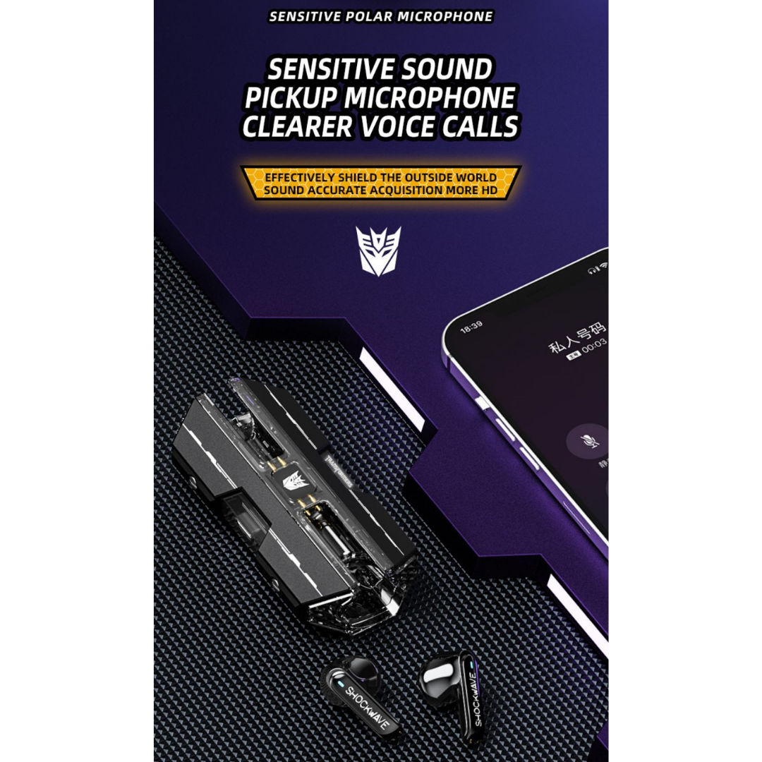 Transformers TF-T01 TWS Gaming Earphones Bluetooth 5.3 | Low Latency Dual Mode | 13mm HIFI Stereo Wireless Earbuds | Mecha Design Gaming Headset with Mic