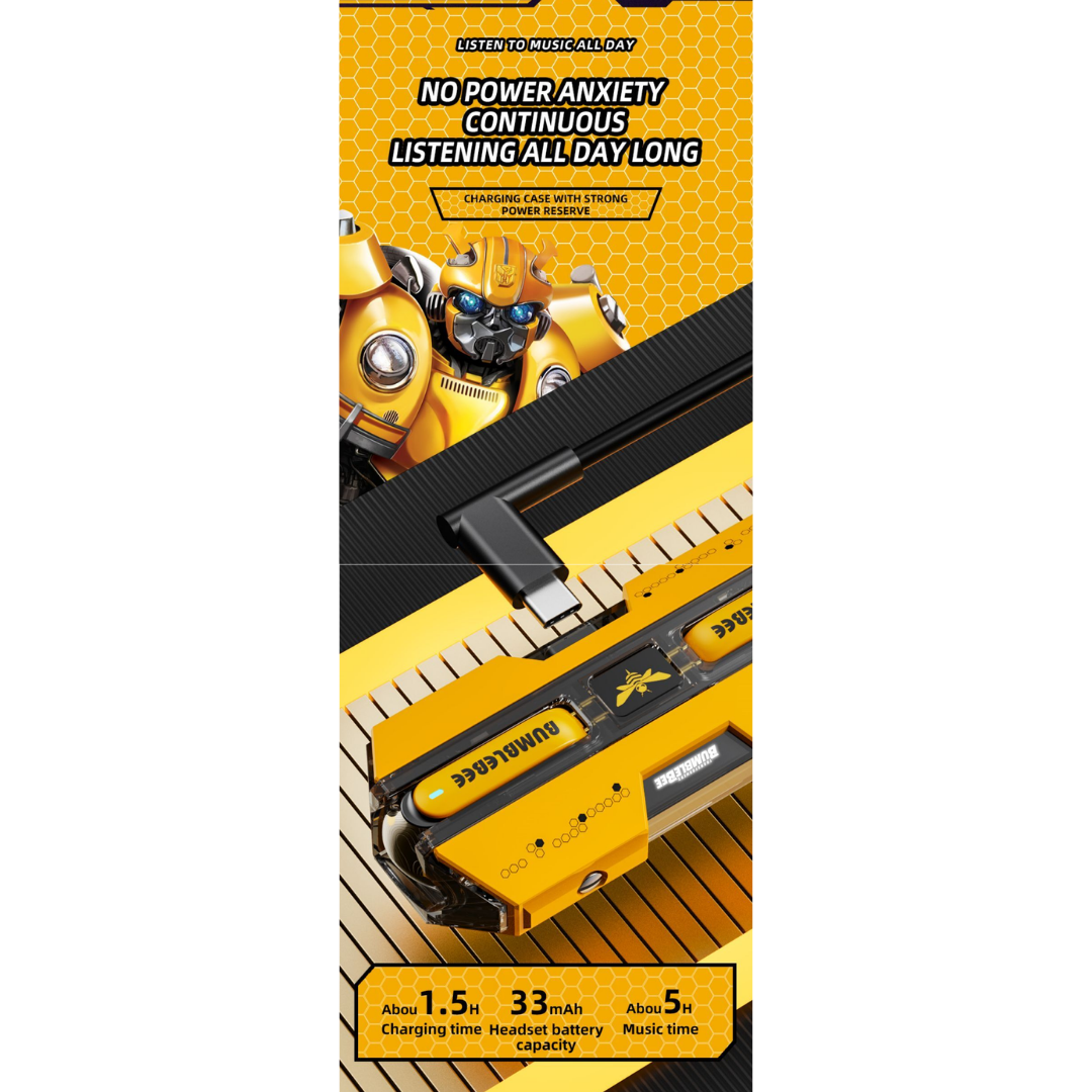 Transformers TF-T01 TWS Gaming Earphones Bluetooth 5.3 | Low Latency Dual Mode | 13mm HIFI Stereo Wireless Earbuds | Mecha Design Gaming Headset with Mic