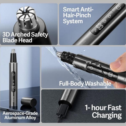 FLYCO FS5616 Nose Hair Trimmer – Smart LED Display, Type-C Rechargeable, Washable