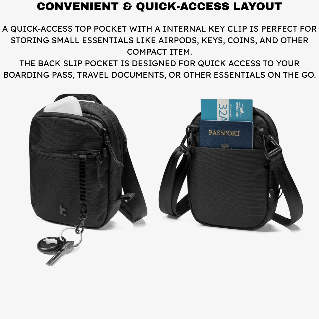 TOMTOC Aviator T37 Crossbody Bag 400D Travel Wallet RFID Blocking Anti Theft Shoulder Sling Bag Passport Black Khaki