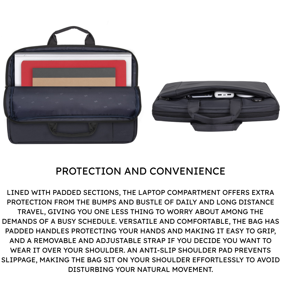 Rivacase Central 8231 Laptop Bag 15.6" Black | Water Resistant Padded Notebook Bag | Compatible MacBook Pro 15, Tablet Pocket