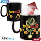 ABYstyle Dragon Ball Z heat change mug showing Dragon Ball Z logo and Dragon Balls when cold, transforming to reveal Shenron dragon with logo and Dragon Balls when hot liquid is added.