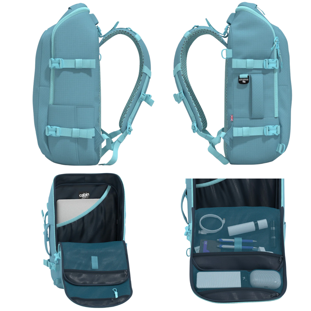 CabinZero ADV 42L Adventure Backpack | Large 55x35x20cm Carry-On Bag | 500D Matte Rip-Stop Nylon Water-Resistant Travel Pack | 17" Laptop Sleeve & YKK Zippers | Ergonomic Airflow System with Waist Belt