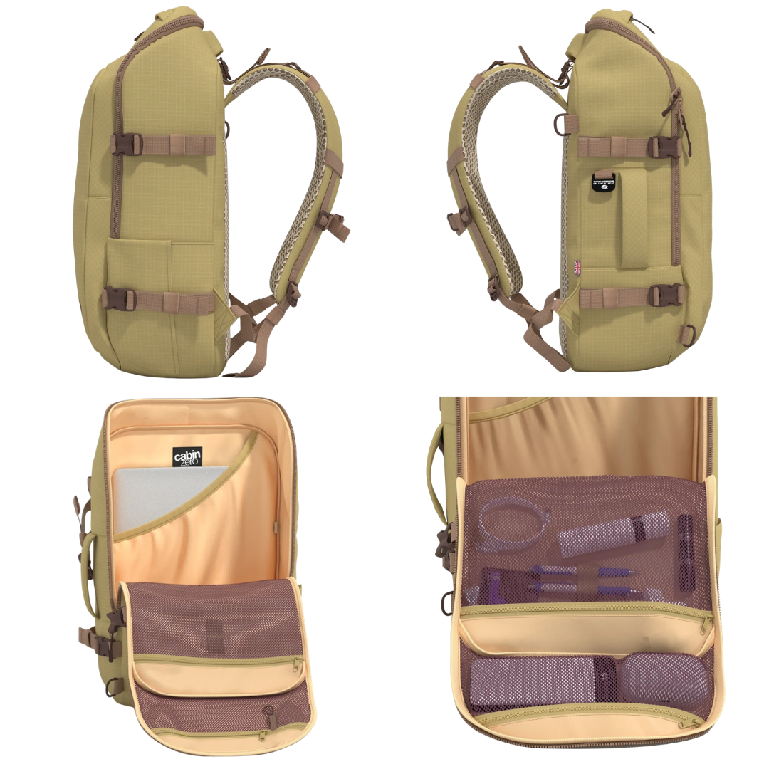 CabinZero ADV 42L Adventure Backpack | Large 55x35x20cm Carry-On Bag | 500D Matte Rip-Stop Nylon Water-Resistant Travel Pack | 17" Laptop Sleeve & YKK Zippers | Ergonomic Airflow System with Waist Belt