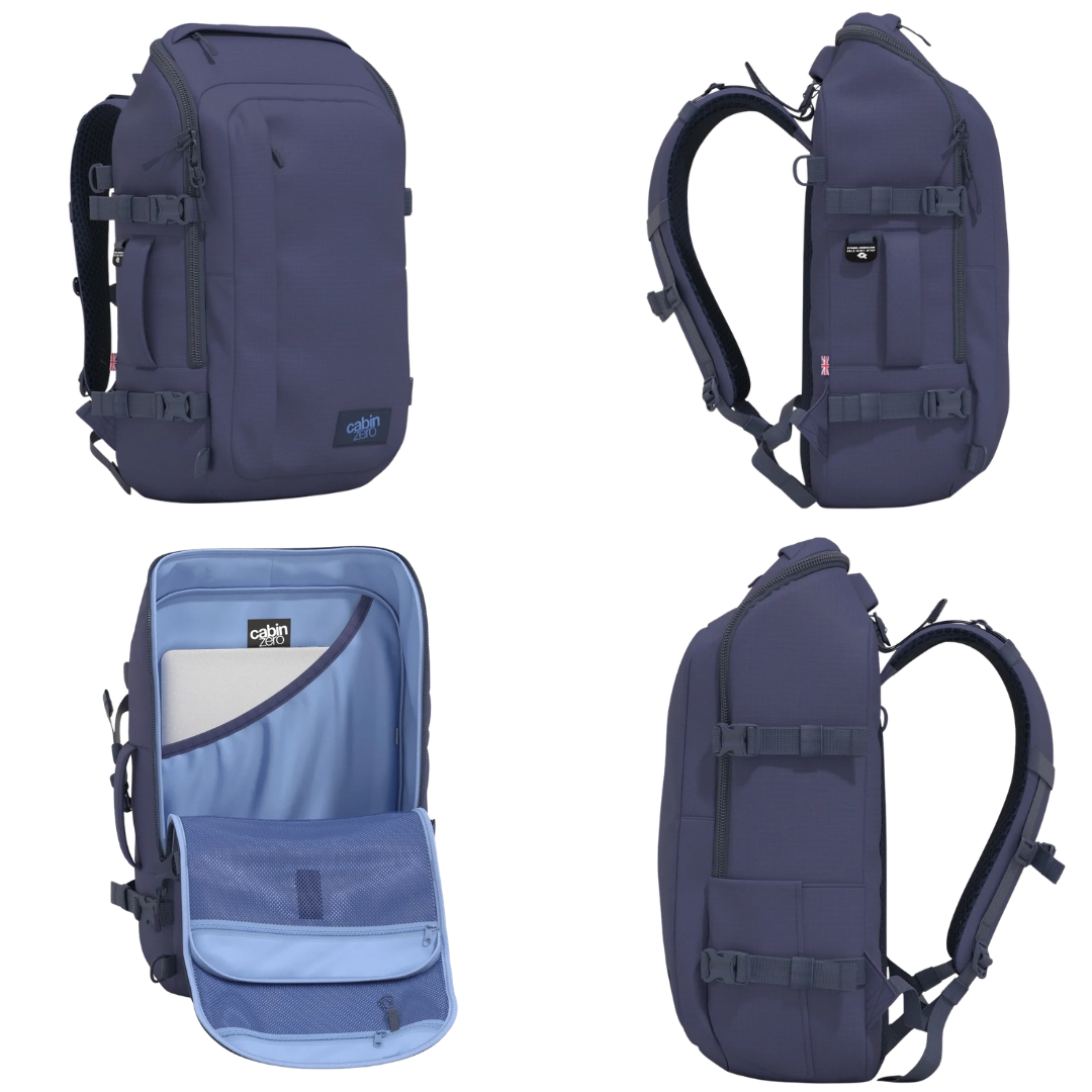 CabinZero ADV 42L Adventure Backpack | Large 55x35x20cm Carry-On Bag | 500D Matte Rip-Stop Nylon Water-Resistant Travel Pack | 17" Laptop Sleeve & YKK Zippers | Ergonomic Airflow System with Waist Belt