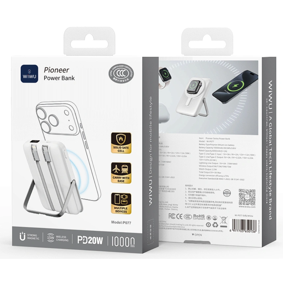 Built-in USB-C and Lightning cables integrated into power bank body