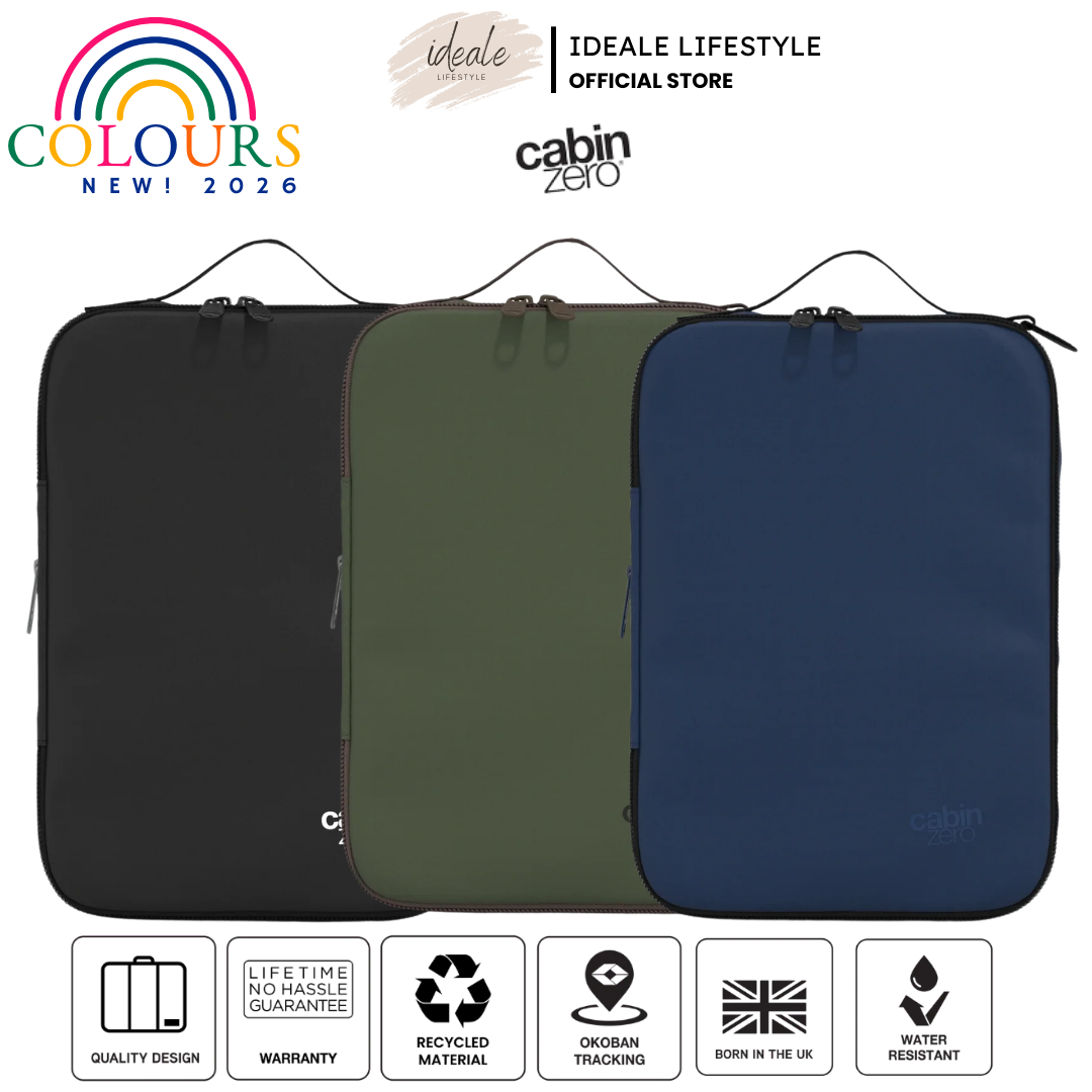 CabinZero Lux Medium Compression Cube showing the premium structured side panels.