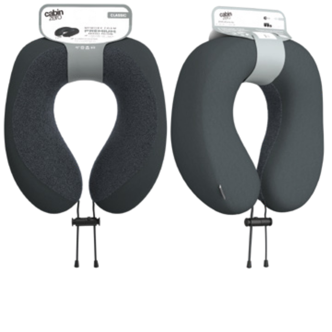 CabinZero Classic Travel Pillow | Premium Memory Foam Neck Support | Ergonomic Airplane & Car Pillow | Removable Washable Cover | Clippable Travel Accessory - 6 Colors Available!