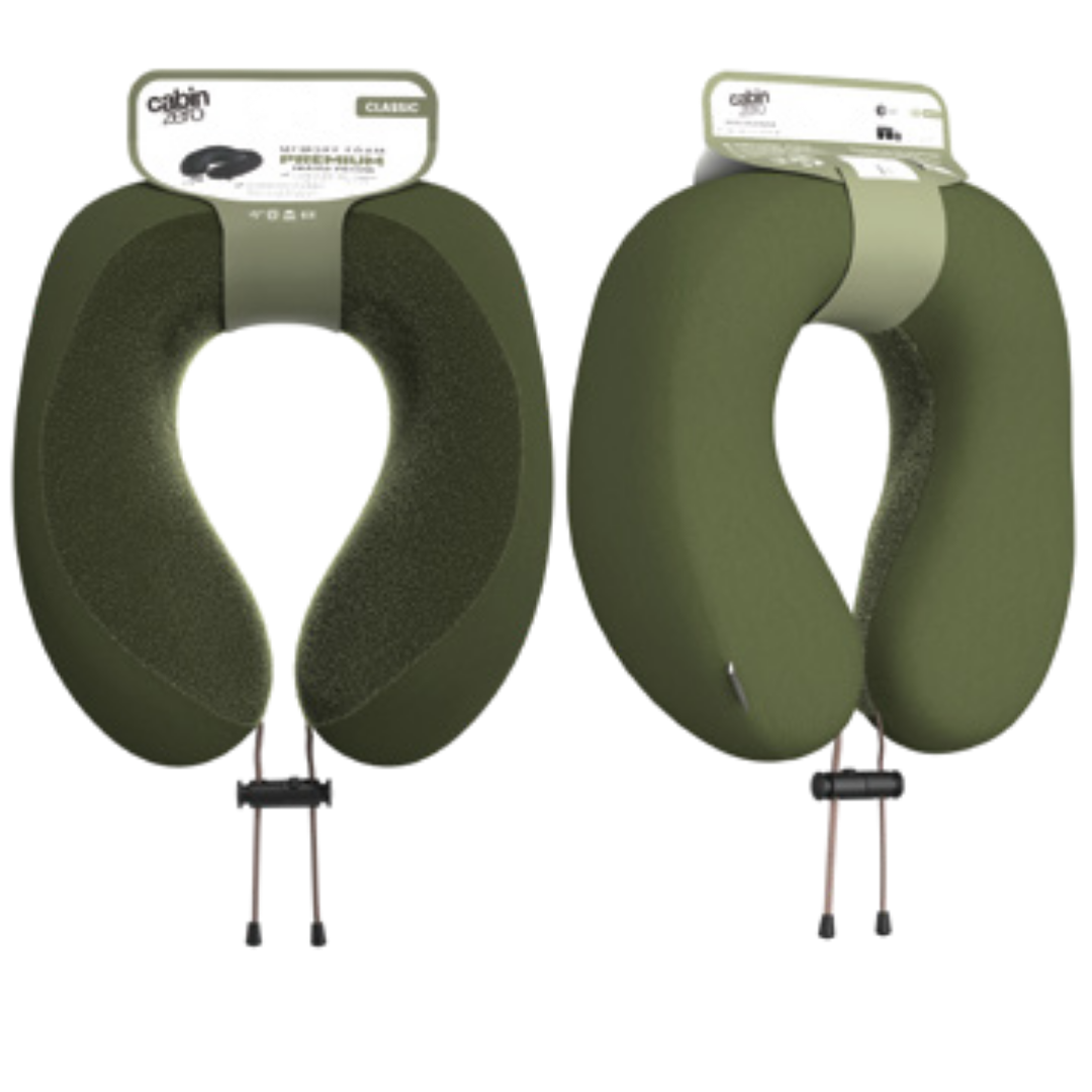 CabinZero Classic Travel Pillow | Premium Memory Foam Neck Support | Ergonomic Airplane & Car Pillow | Removable Washable Cover | Clippable Travel Accessory - 6 Colors Available!