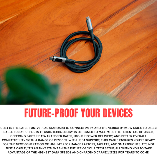 Close-up of the DuPont Kevlar fiber core and braided nylon exterior of the Verbatim 240W cable