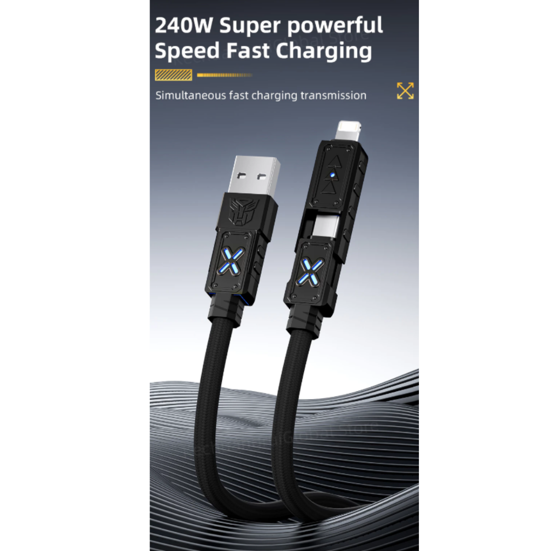 Close up of the 240W power delivery logo on the Transformers TF-A12 mecha-style connector.