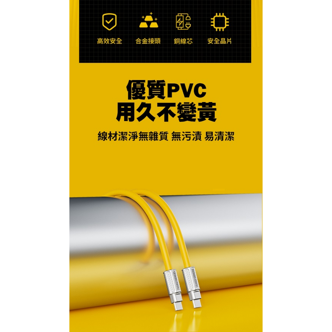 Close up of the stain-resistant liquid silicone texture of the A11 cable being wiped clean.