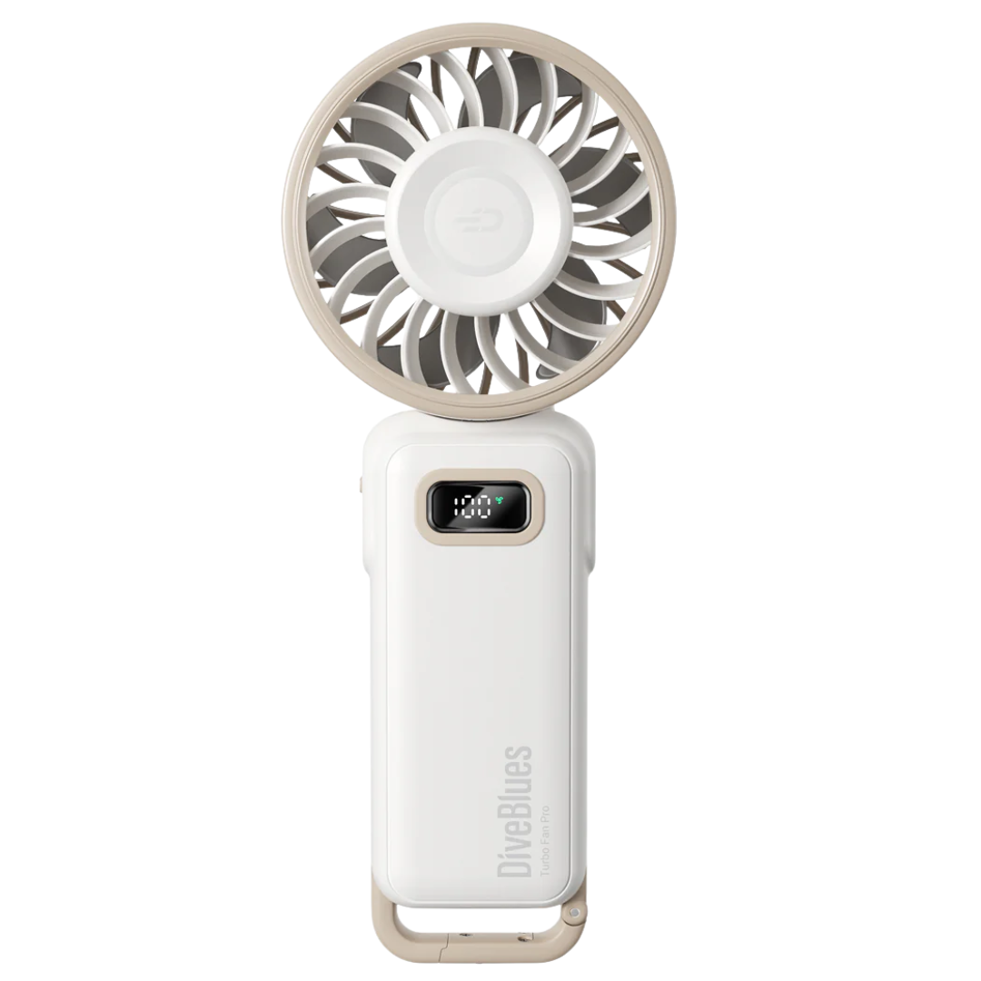 Diveblues 100-speed turbo cooling fan in a 180-degree fold-flat position-White