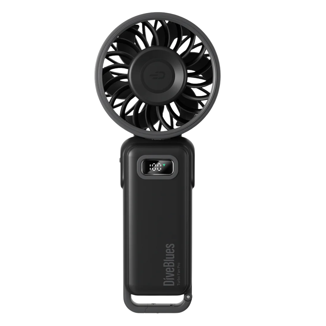 Diveblues 100-speed turbo cooling fan in a 180-degree fold-flat position-Black