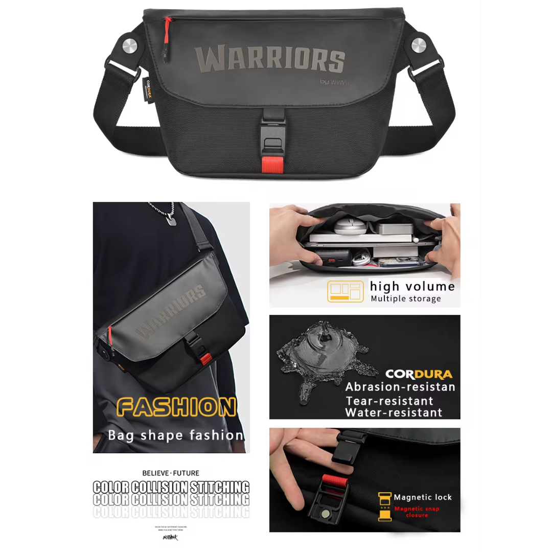 Durable nylon sling bag with magnetic buckle