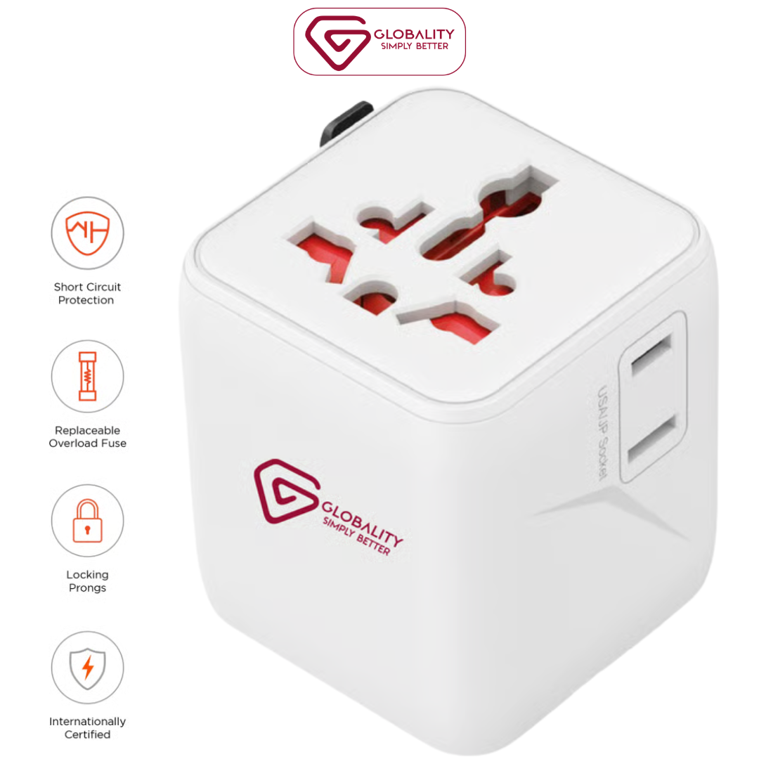 Globality Micro Plus 2 AC World Travel Adapter | Smallest 2-Pole Universal Plug for 220+ Countries | 10A Max 2500W Power Adapter | Ultra Compact K398655 - Shop Now!