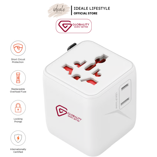 Globality Micro Plus 2 AC world travel adapter showing its ultra-compact 2-pole design.