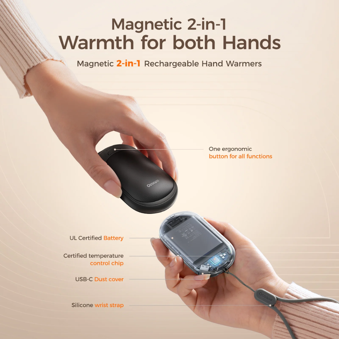 Magnetic snap together hand warmer compact design