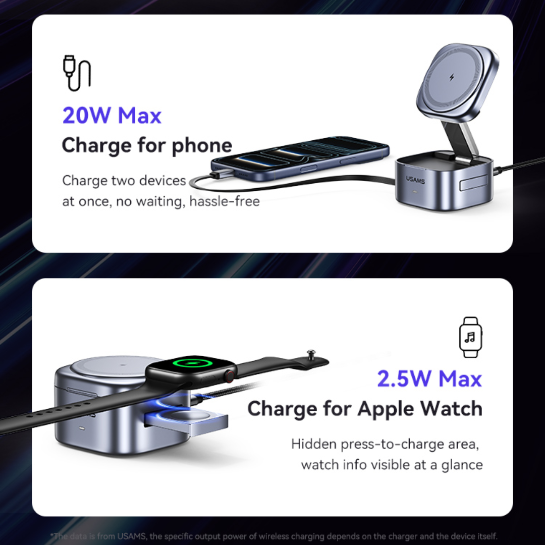 Multi-device charging stand for phone smartwatch earbuds