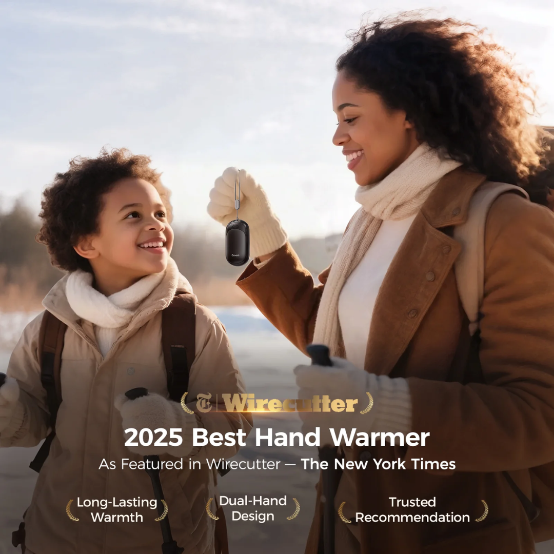 Ocoopa UT3 Lite showing three adjustable heat levels and wrist strap.