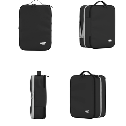 Okoban tracking tag detail on a CabinZero Lux compression travel organizer-Black