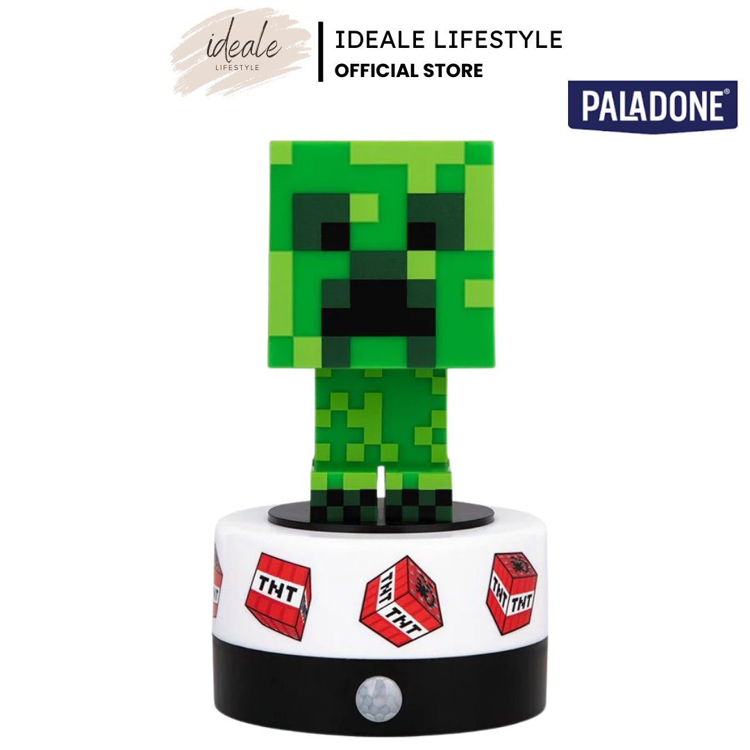 Paladone Minecraft Creeper Room Guard 15cm tall standing in a dark room.