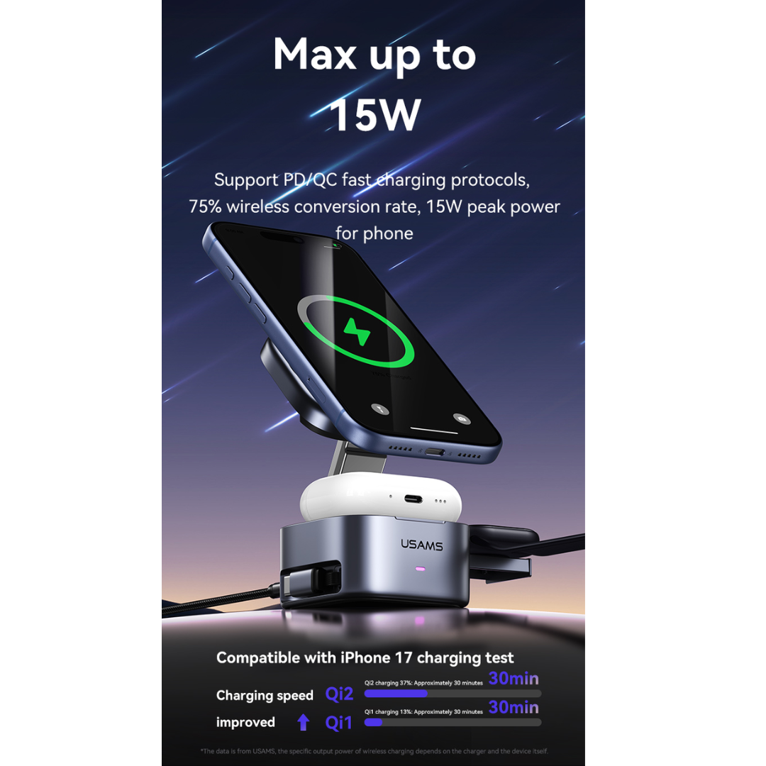 Portable wireless charging dock with built-in fast cable