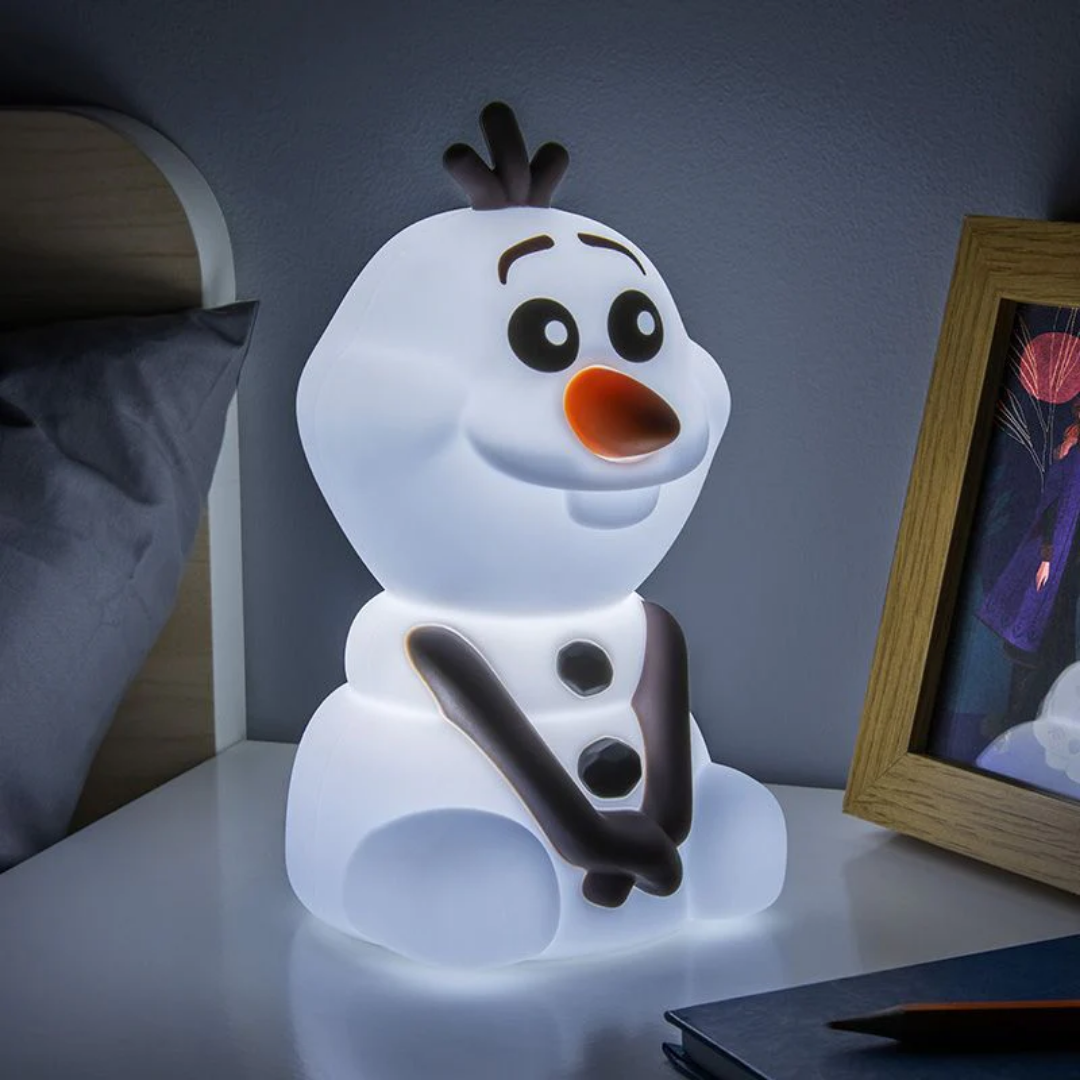 Rechargeable Olaf silicone light with included USB charging cable.