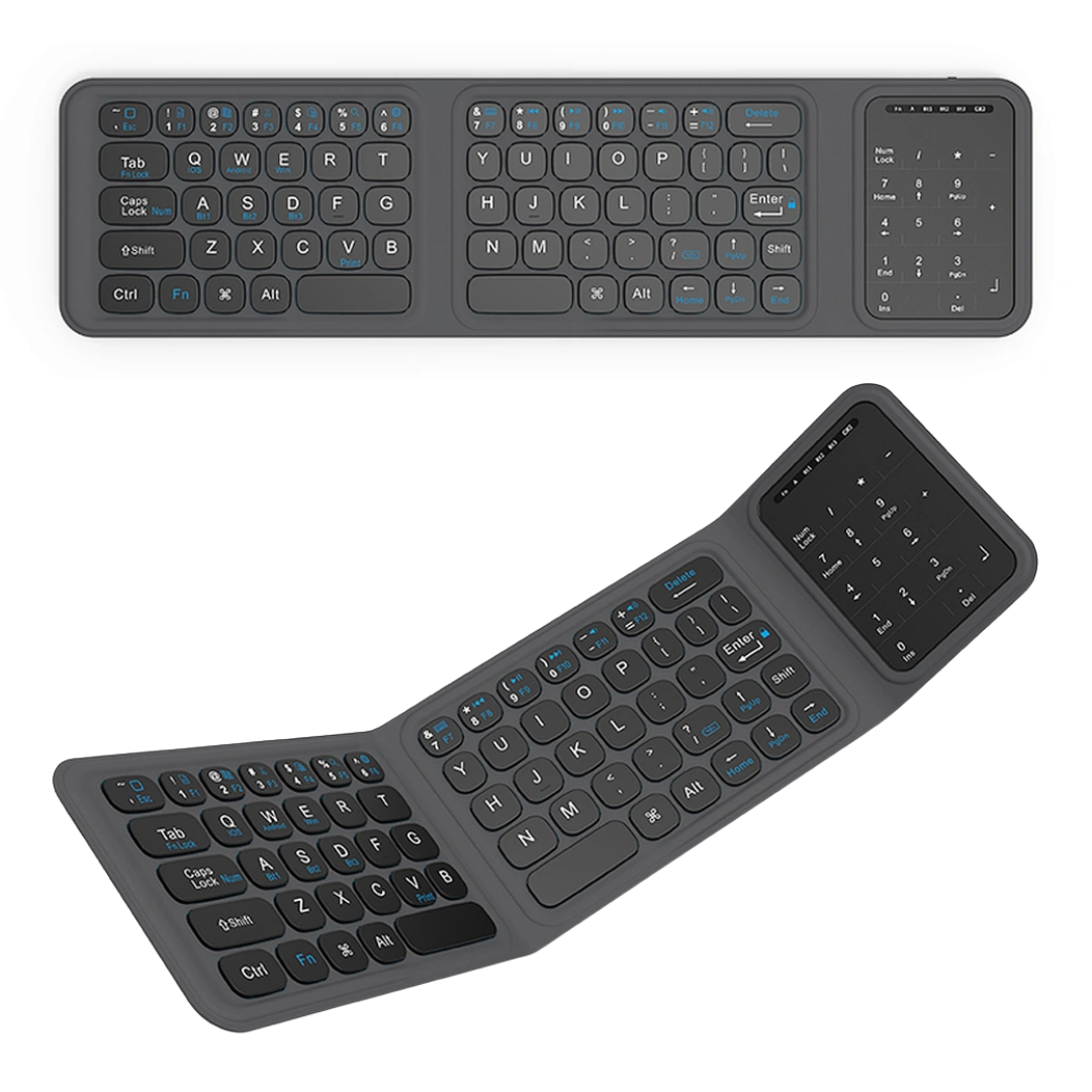 The WiWU FMK-05 paired with a smartphone on the included foldable stand to create a mini-workstation.